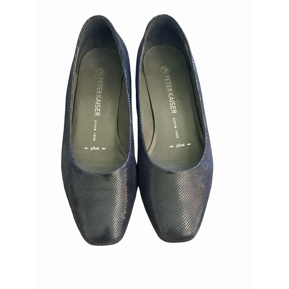 PETER KAISER  Navy Reptile Print Leather Mid Heel Court Shoe 'Wide'